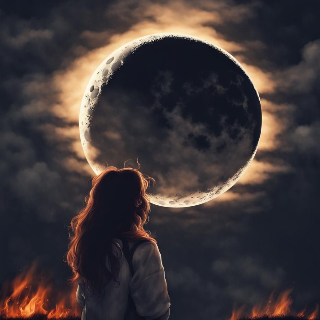 Figure in Moonlight Beside a Fire