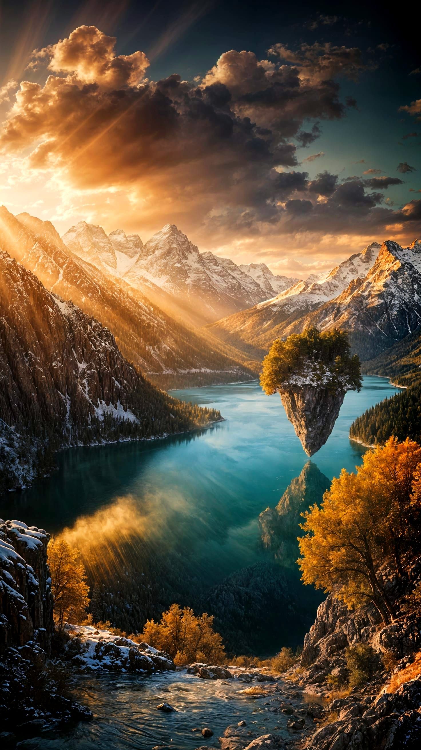 Golden Hour Dreamscape: Realism Meets Surrealism in a Panora...