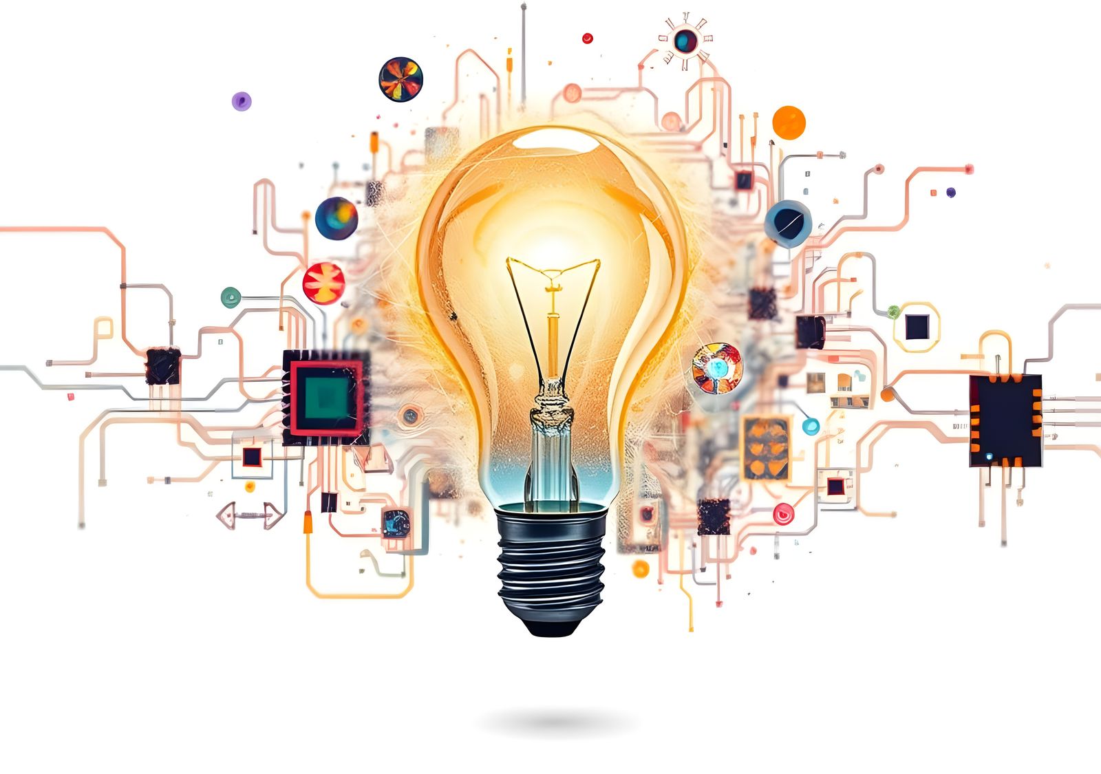 Idea Lightbulb with Technology Icons: Digital Art