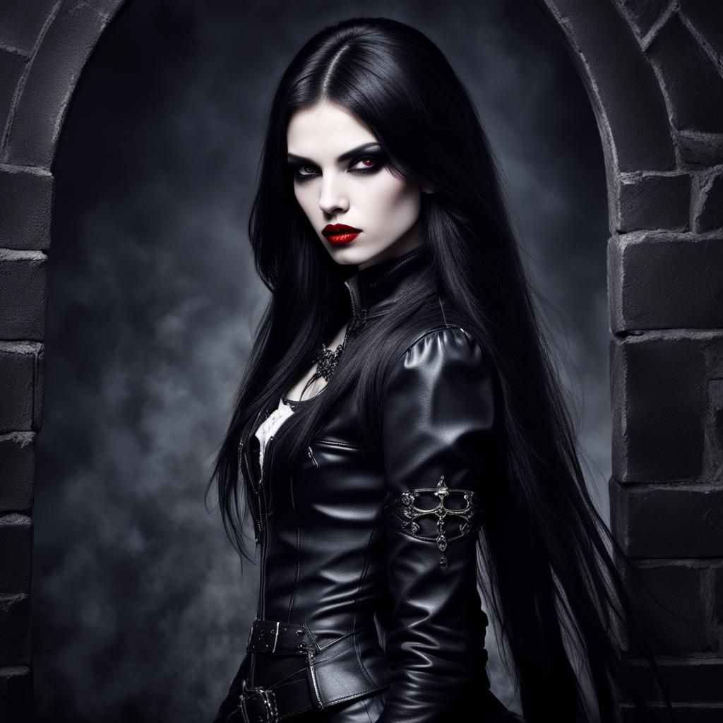 Gothic Vampire Portrait: Dark Beauty in Leather