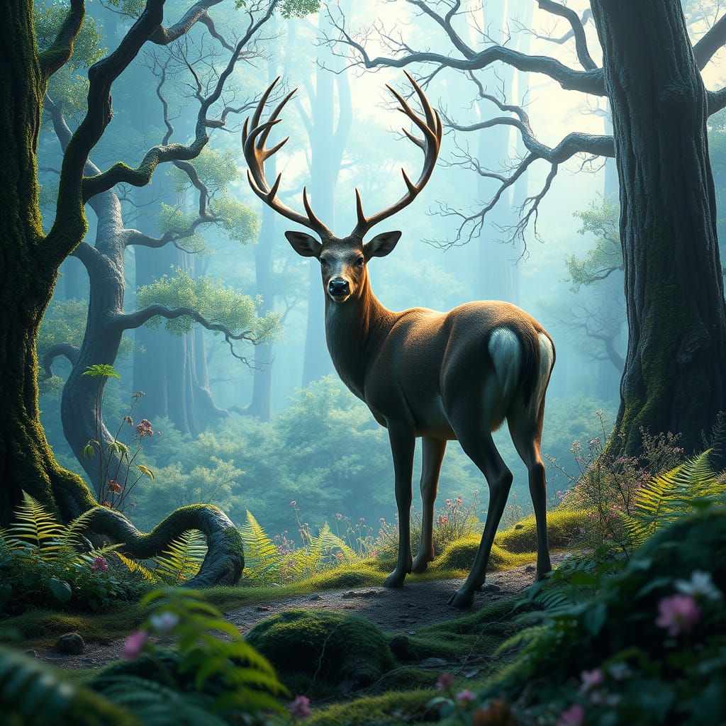 Majestic Deer in Lush, Emerald Forest