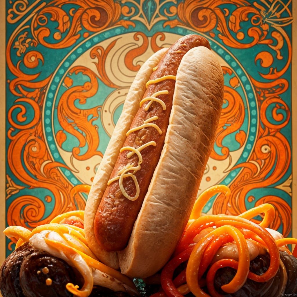 Vibrant Hot Dog Concept Art in Triadic Colors