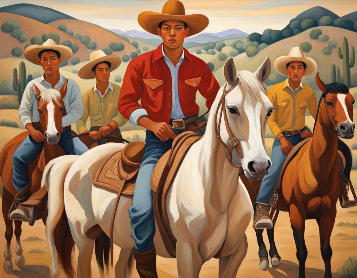 Vaqueros Mexicanos (al estilo de Diego Rivera)