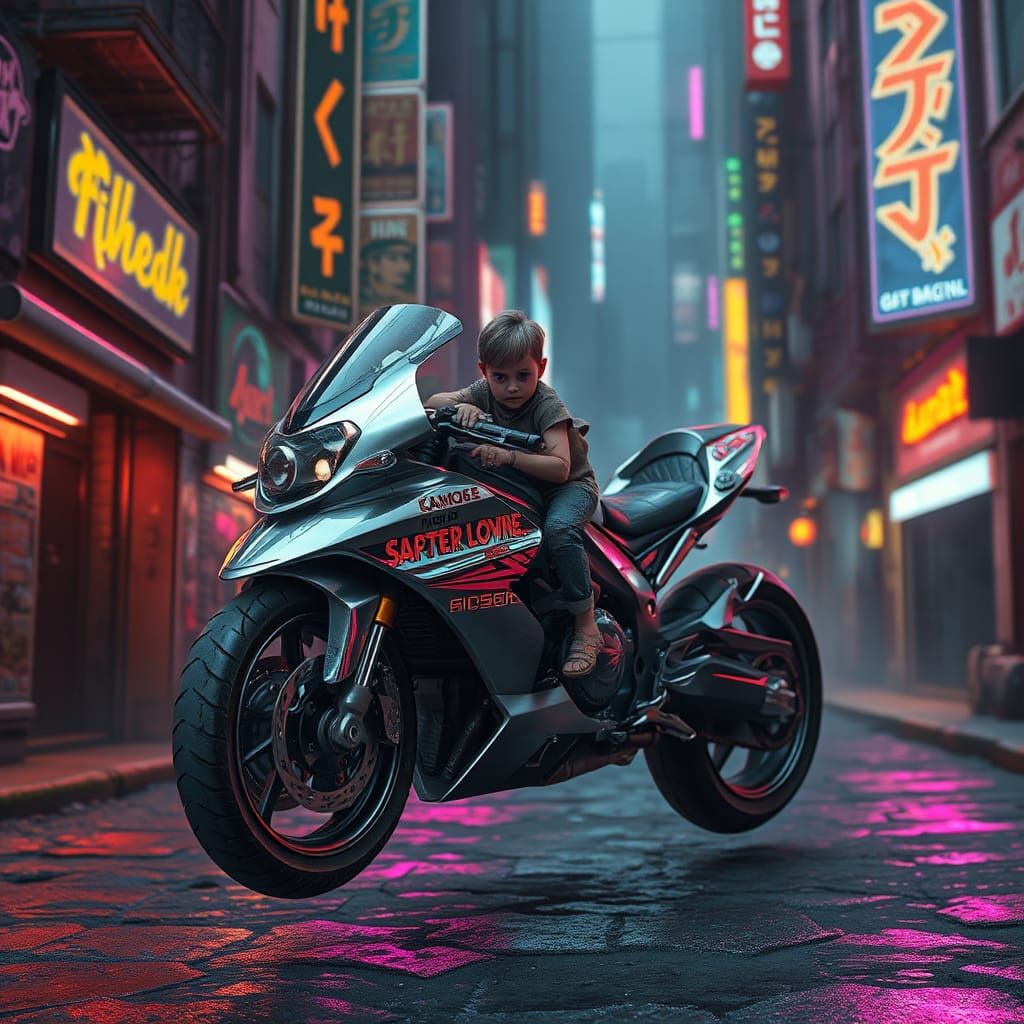 Cyberpunk Motorcycle in Dystopian Cityscape