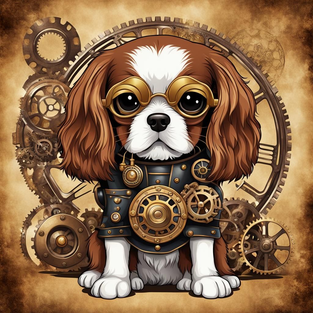 Chibi Steampunk Cavalier King Charles Spaniel Portrait