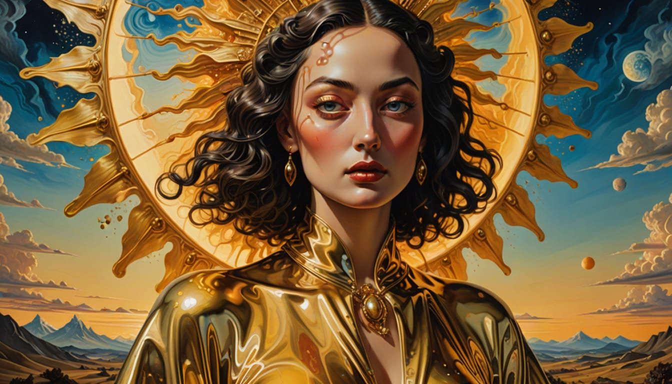 Luxurious Surrealist Goddess in Iridescent Latex and Gold