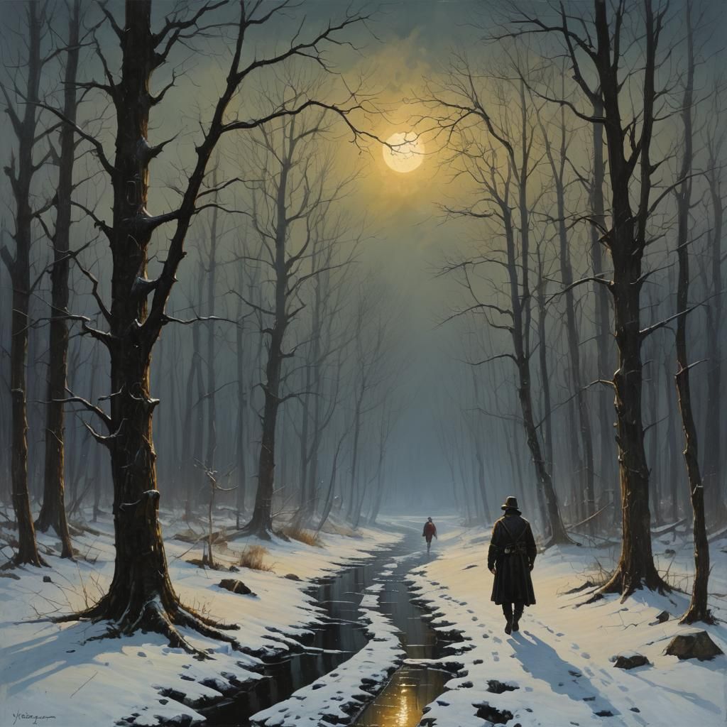 James Gurney Style Oil Painting of Night Longing