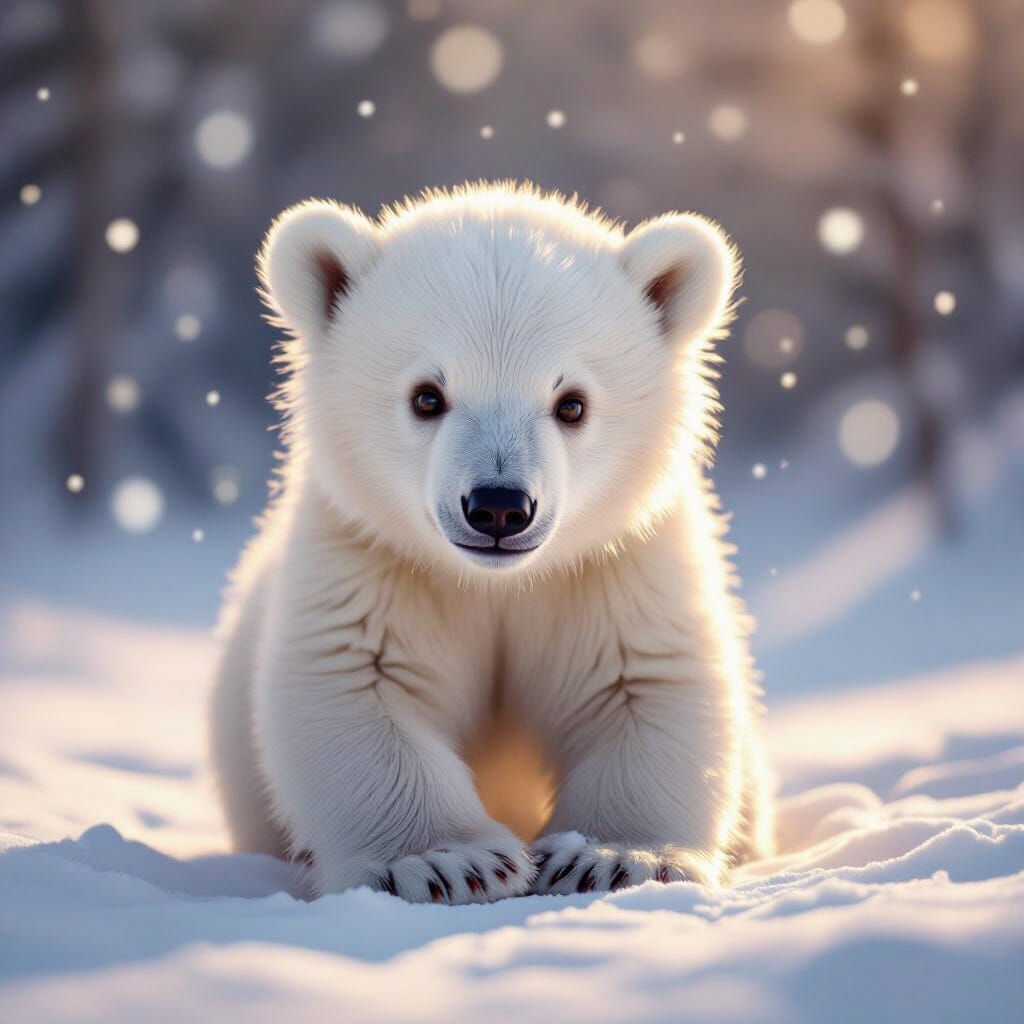 Adorable Playful Polar Bear Cub in Snowy Wonderland
