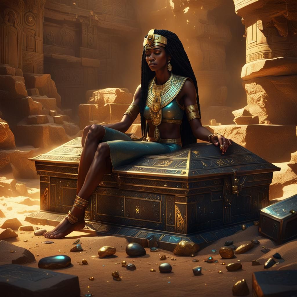 Egyptian Princess Finds Treasure, Dark Fantasy Art