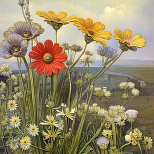 Botanical Wildflower Art: Detailed and Whimsical