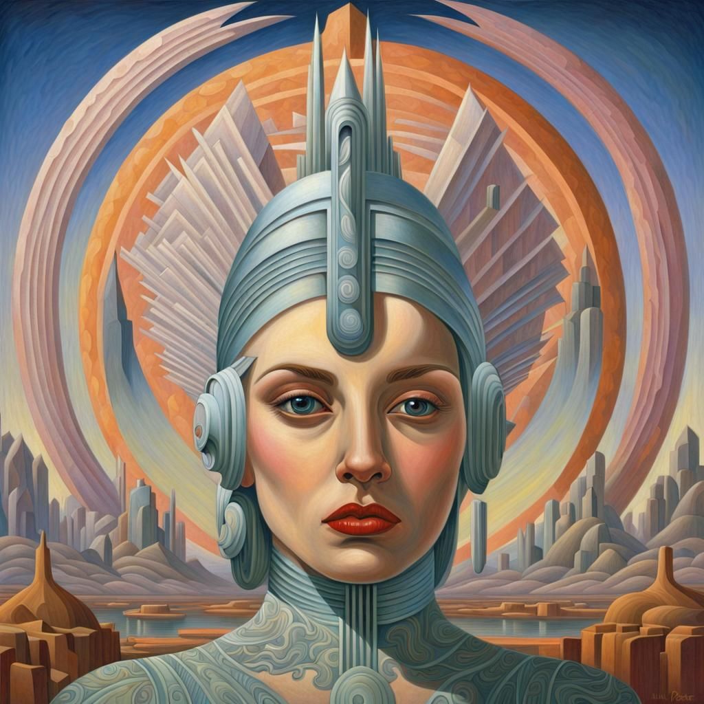Futuristic Art Deco Queen Portrait