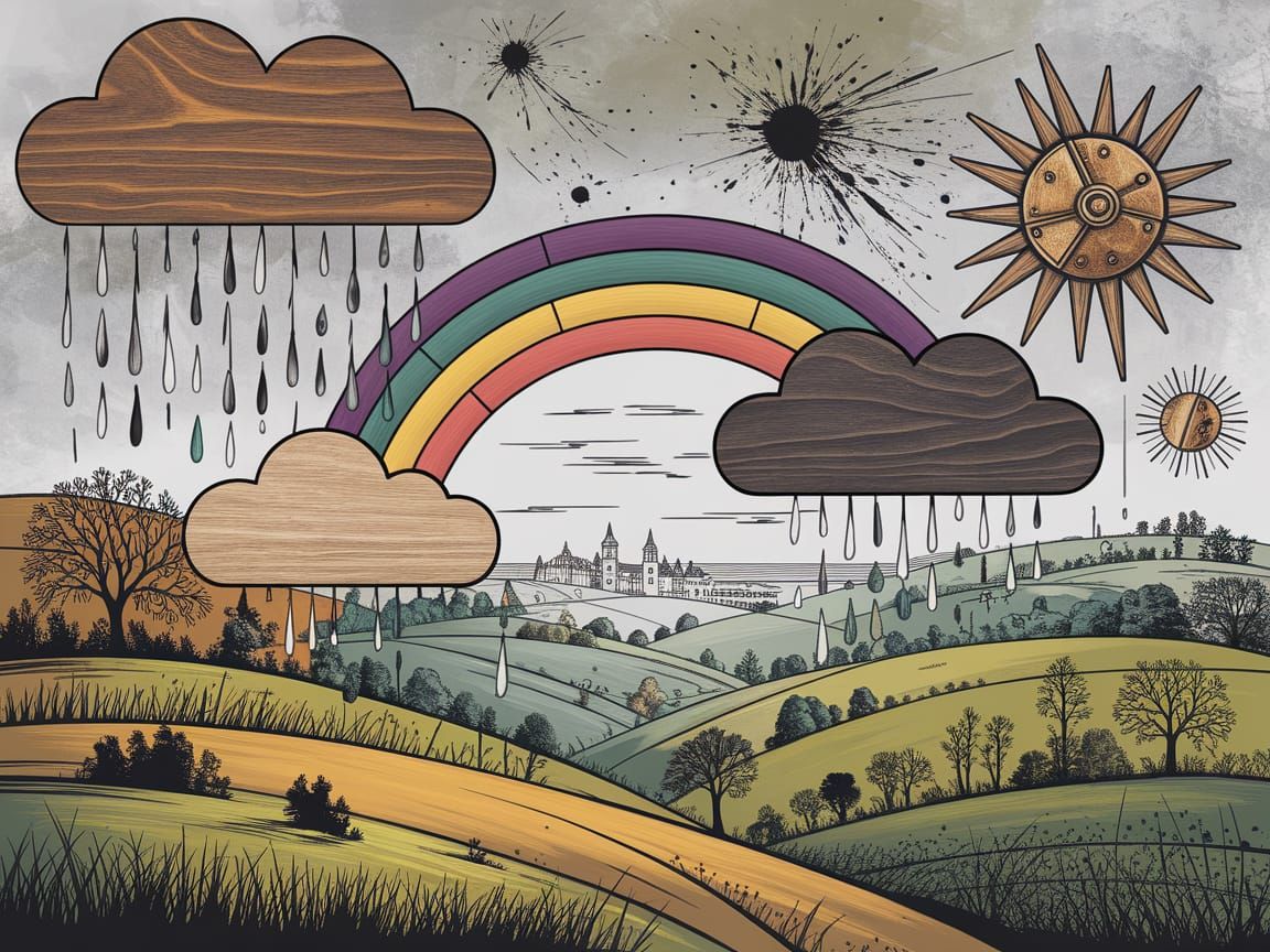 Surreal English Landscape with Wooden Clouds