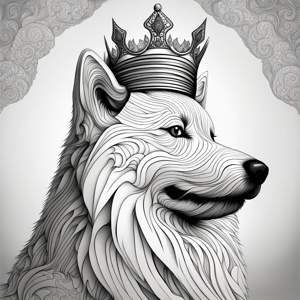 Crowned Samoyed in Abstract Vector Art Style