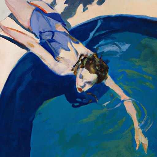 Teenage Girl Diving into Pool - Summer Day Painting