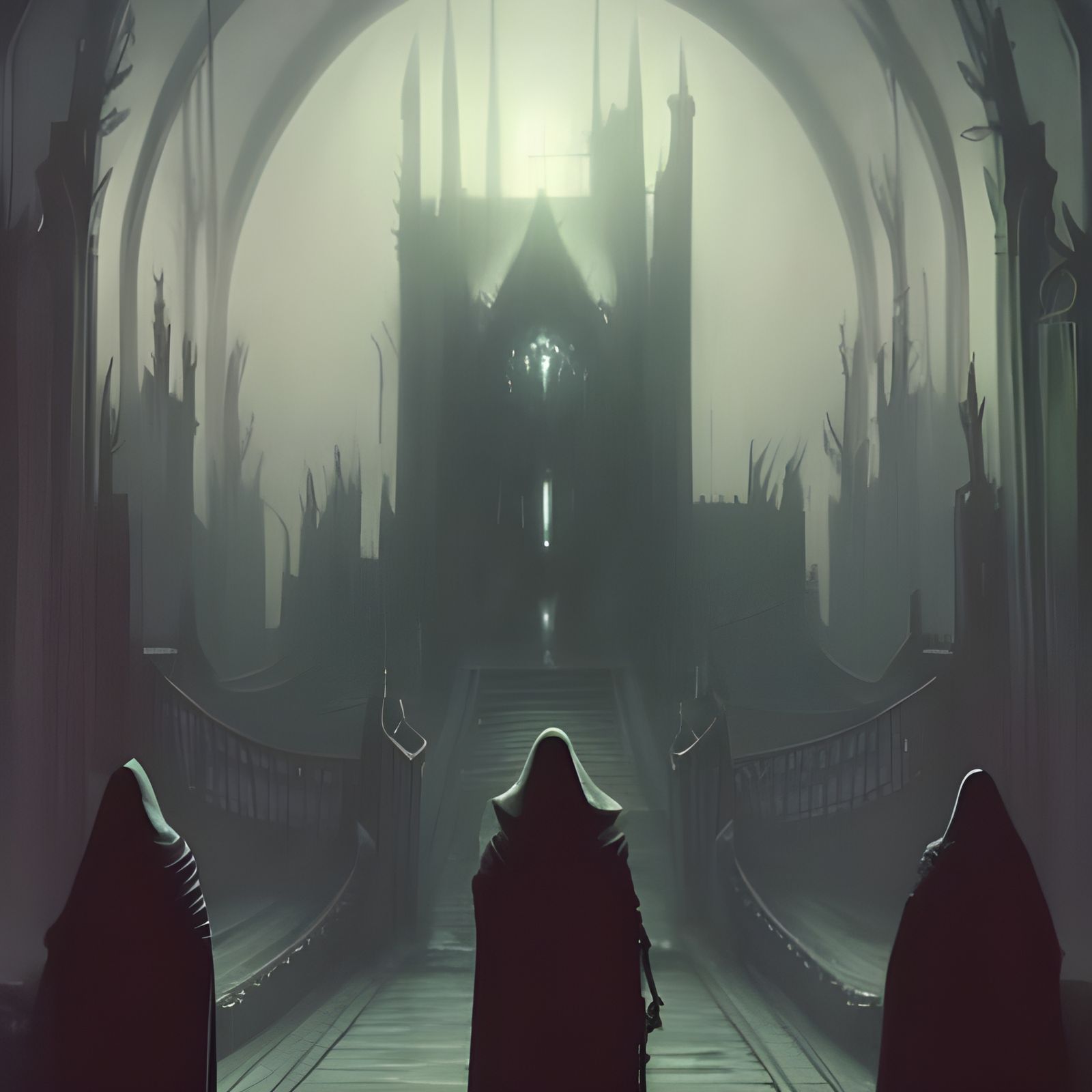 Hooded Figures and Dark Priest with Green Flames