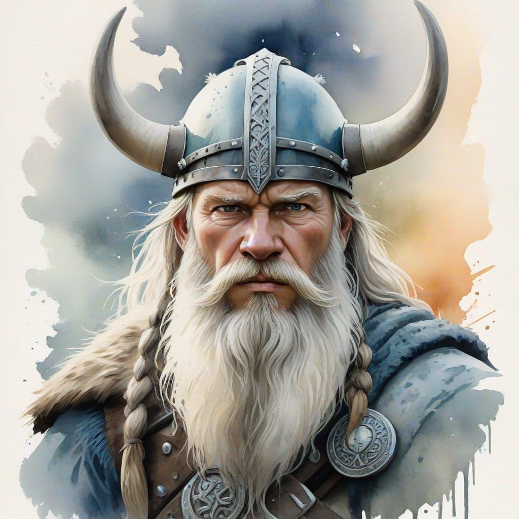 Viking on Harley in Whimsical Watercolor