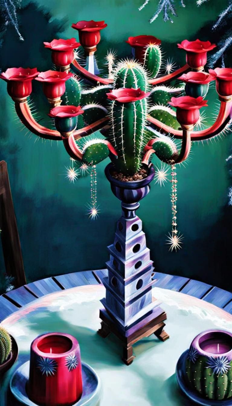 Christmas Carnegiea Candelabra in Chiaroscuro Style