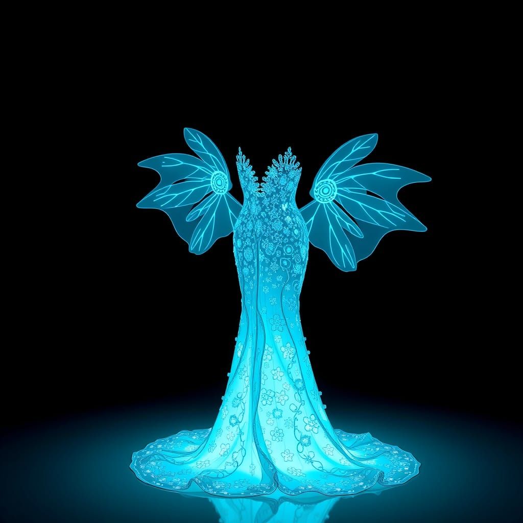 Bioluminescent Cyan Gown Creates Ethereal Glow