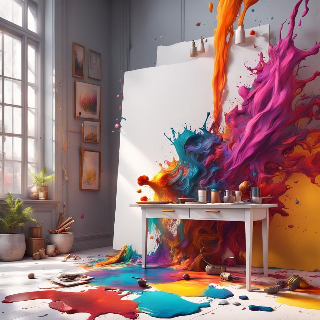 Colorful Paint Board in Bright Artist Studio