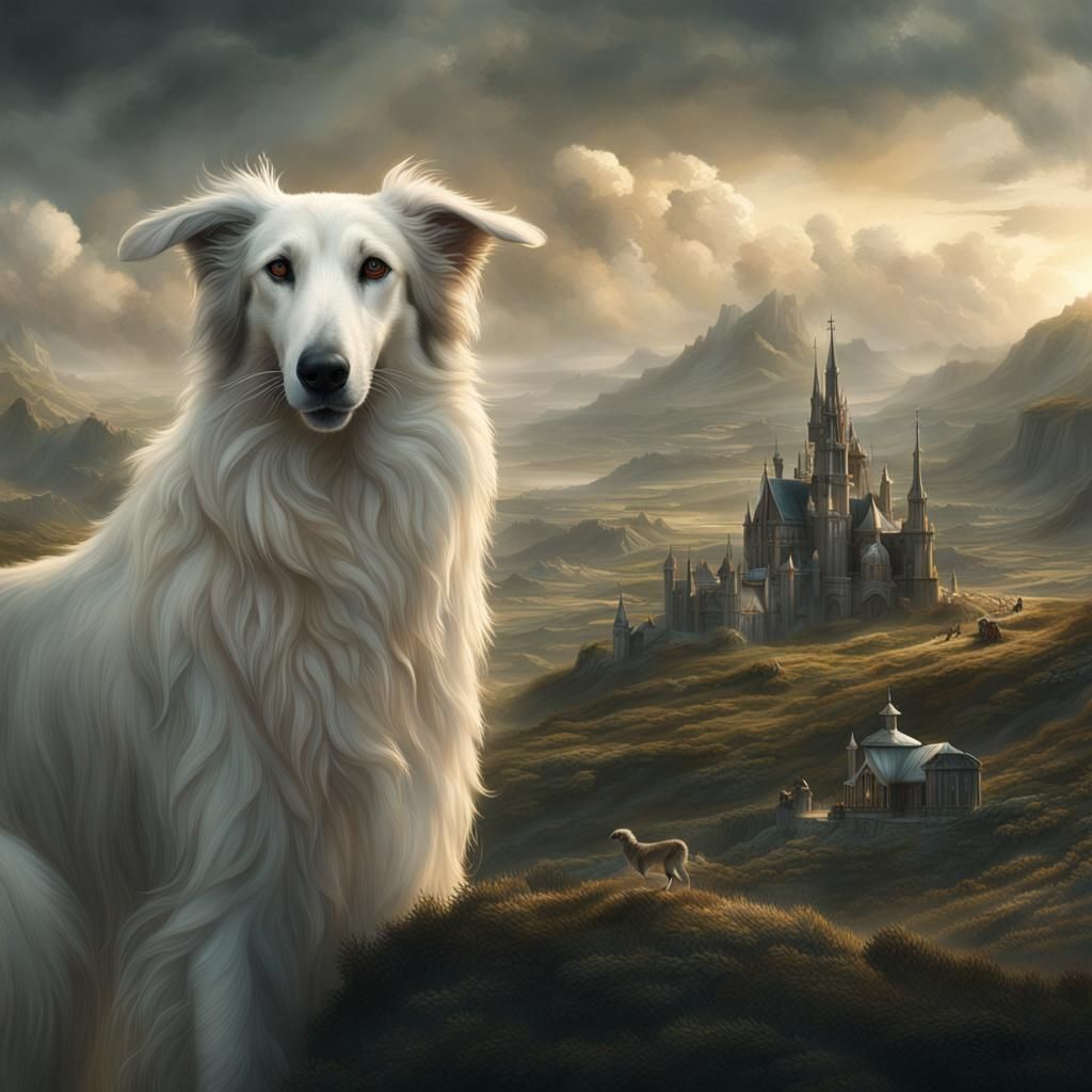 Dramatic Digital Painting of a Borzoi