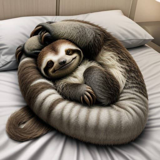 Sloth Asleep in Bed in Dreamy Pastel Hues
