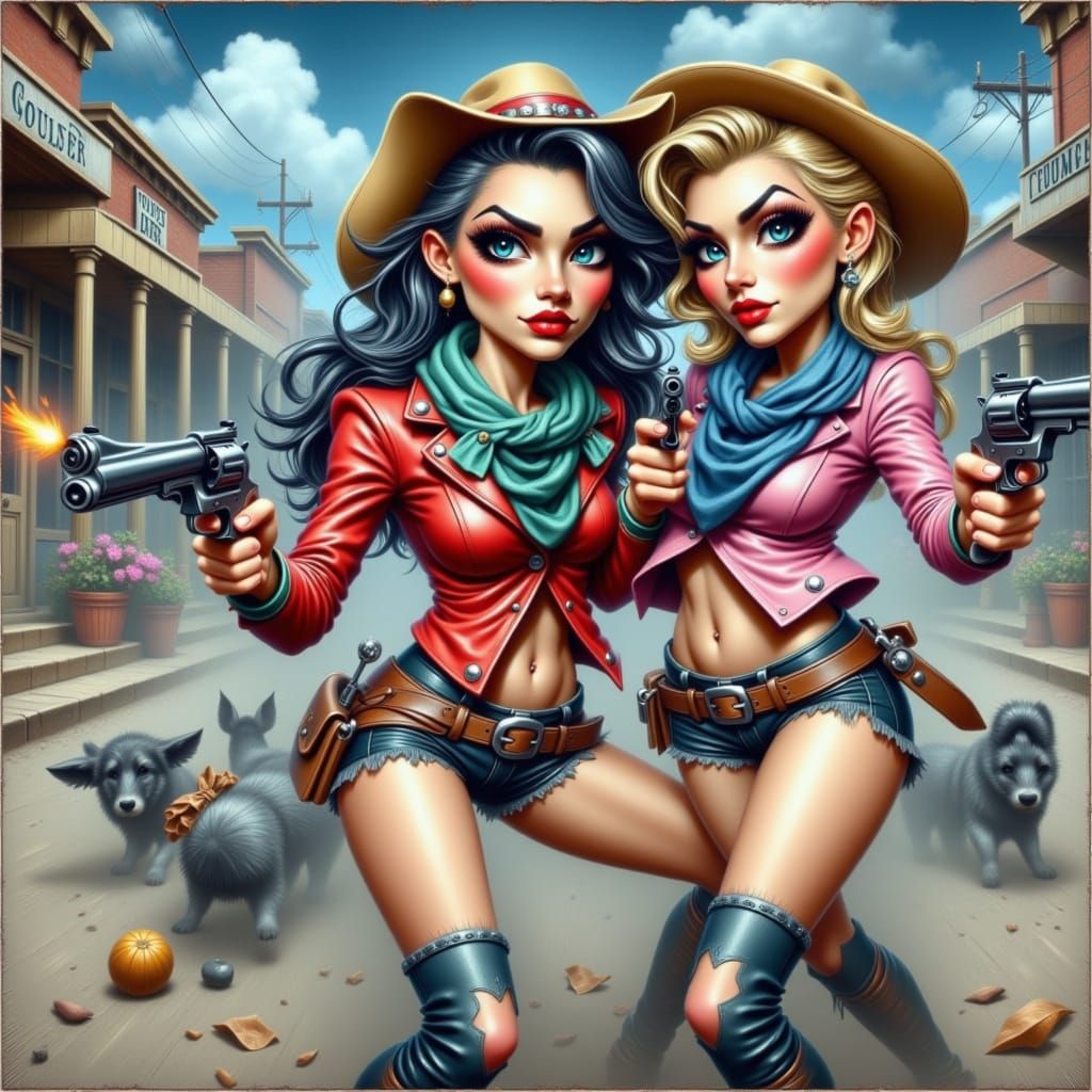 a  gunfight in the main street of a dusty western town