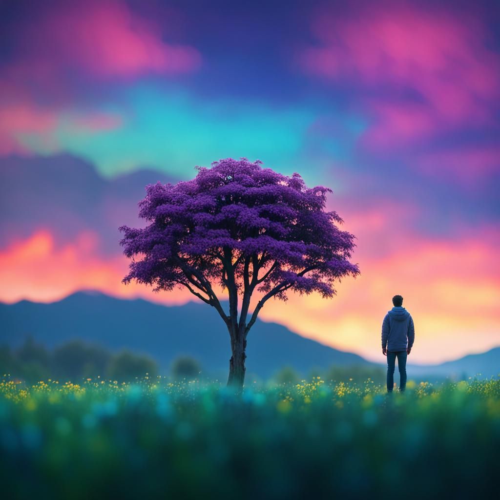 Person in Nature Scene with Colorful Sky