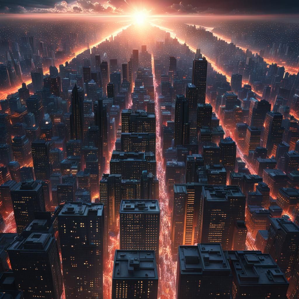 Starburst City: Detailed Hyperrealistic Digital Matte Painti...