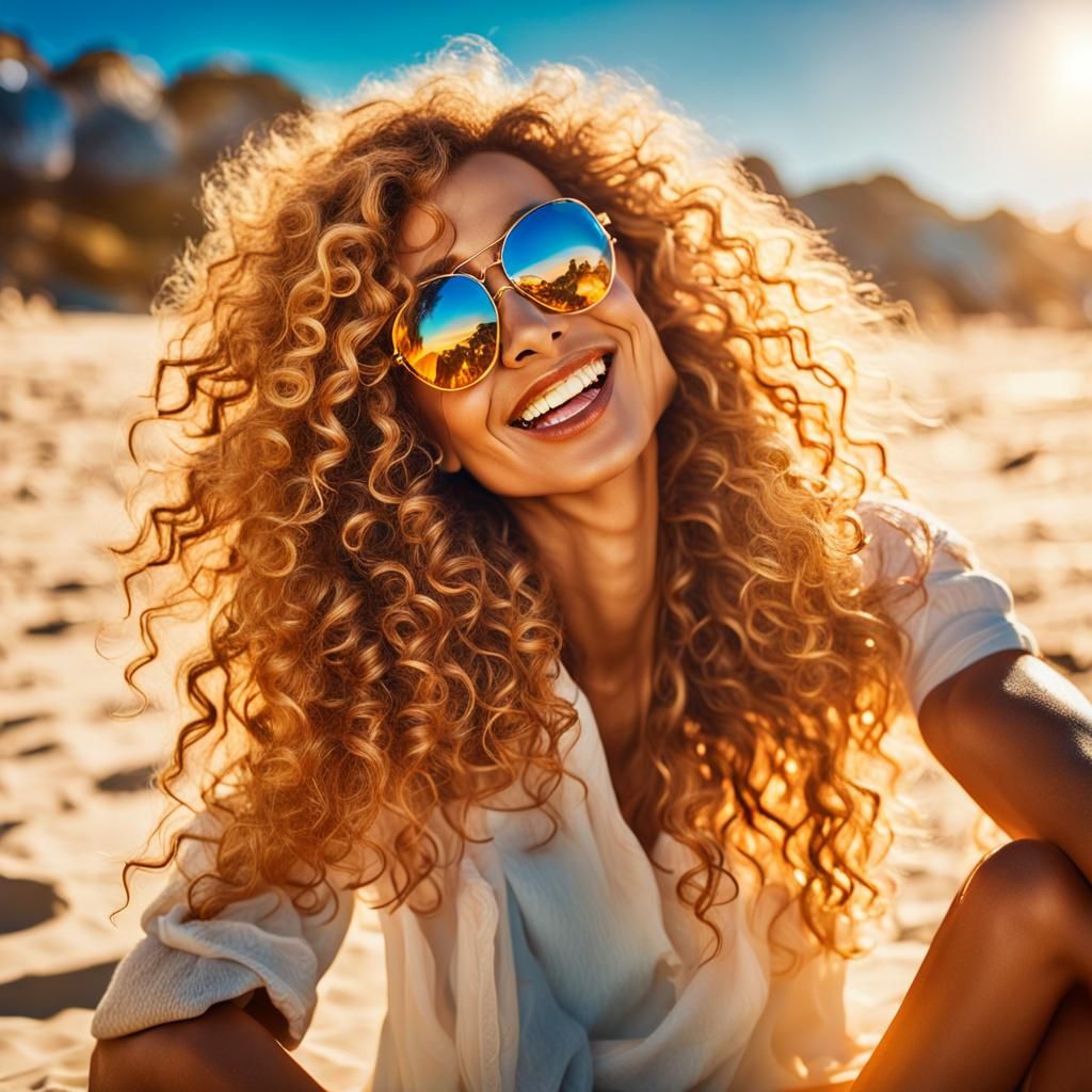 Vibrant Beach Goddess in Golden Light