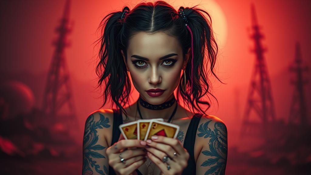 Gothic Punk Tarot Card Reader in Apocalyptic Wasteland