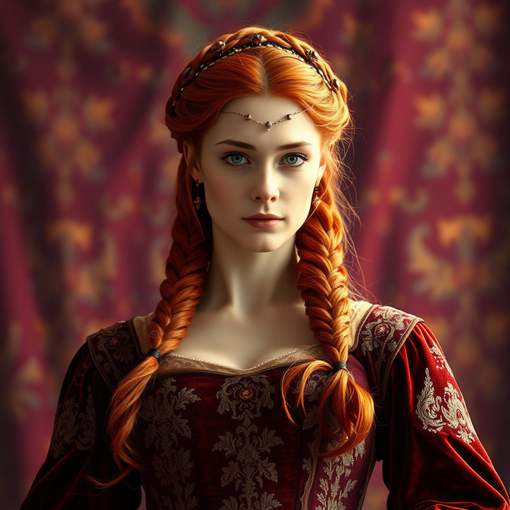 Stunning Medieval Queen with Red Hair in Hyper-Realistic Sty...