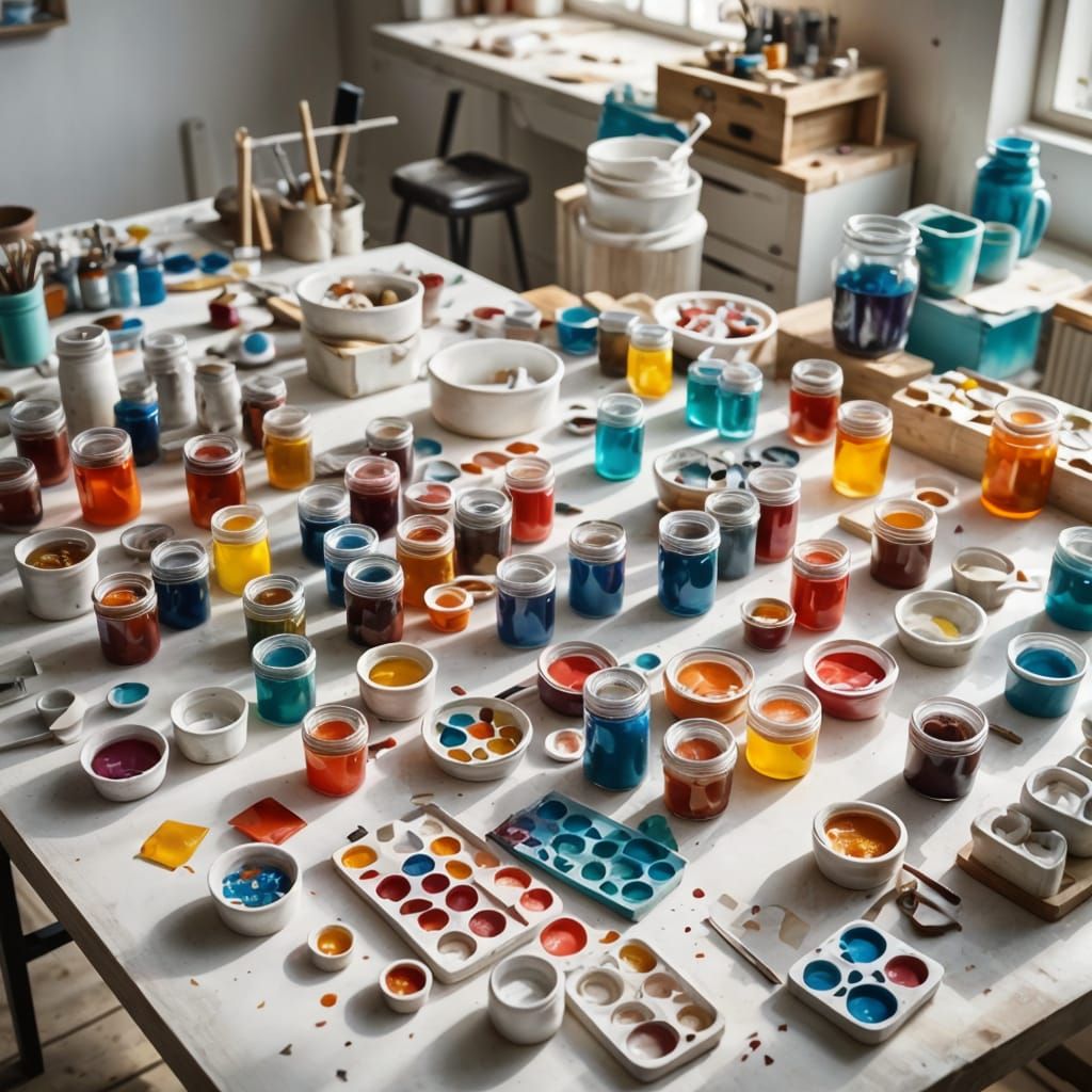 Resin Art Tools and Supplies on White Table