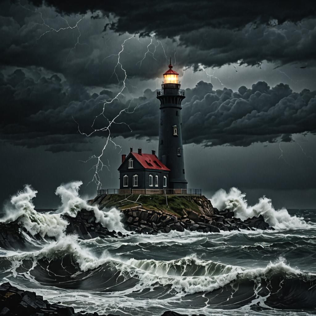 Evil Lighthouse Under Stormy Sky