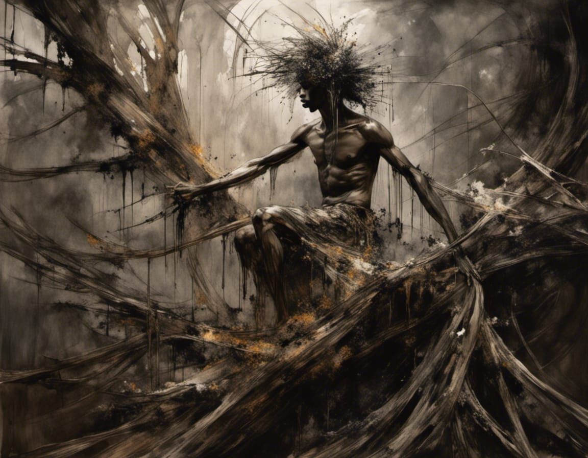 Eldritch Black Man Portrait in Maximalist Digital Art