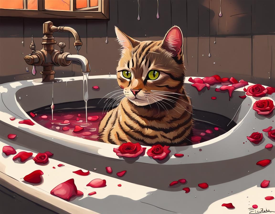 Petals and Purrfection: Tabatha the Tabby's Luxurious Rose-P...