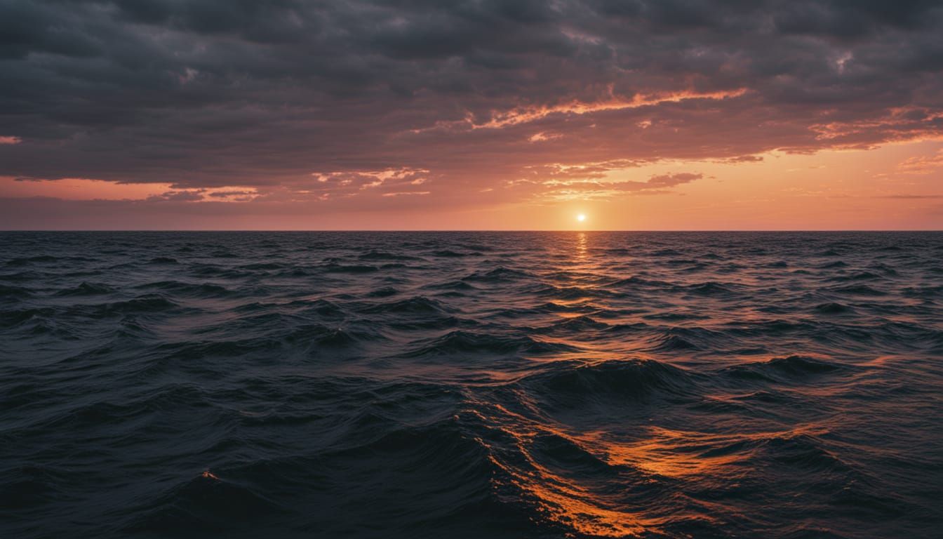 Golden Hour Sunset Over Churning Sea