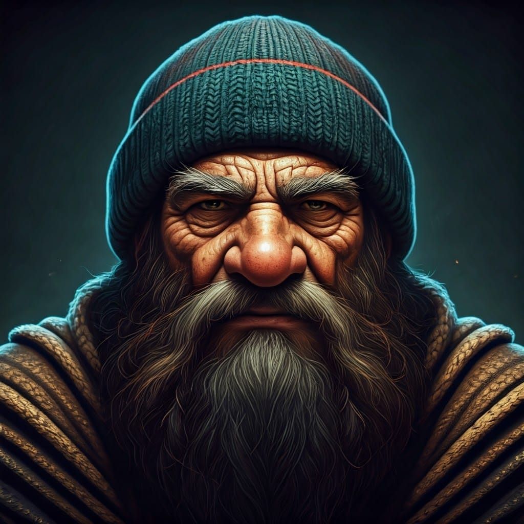 Stoic Dwarf Wizard in Earthy, Moody Beanie