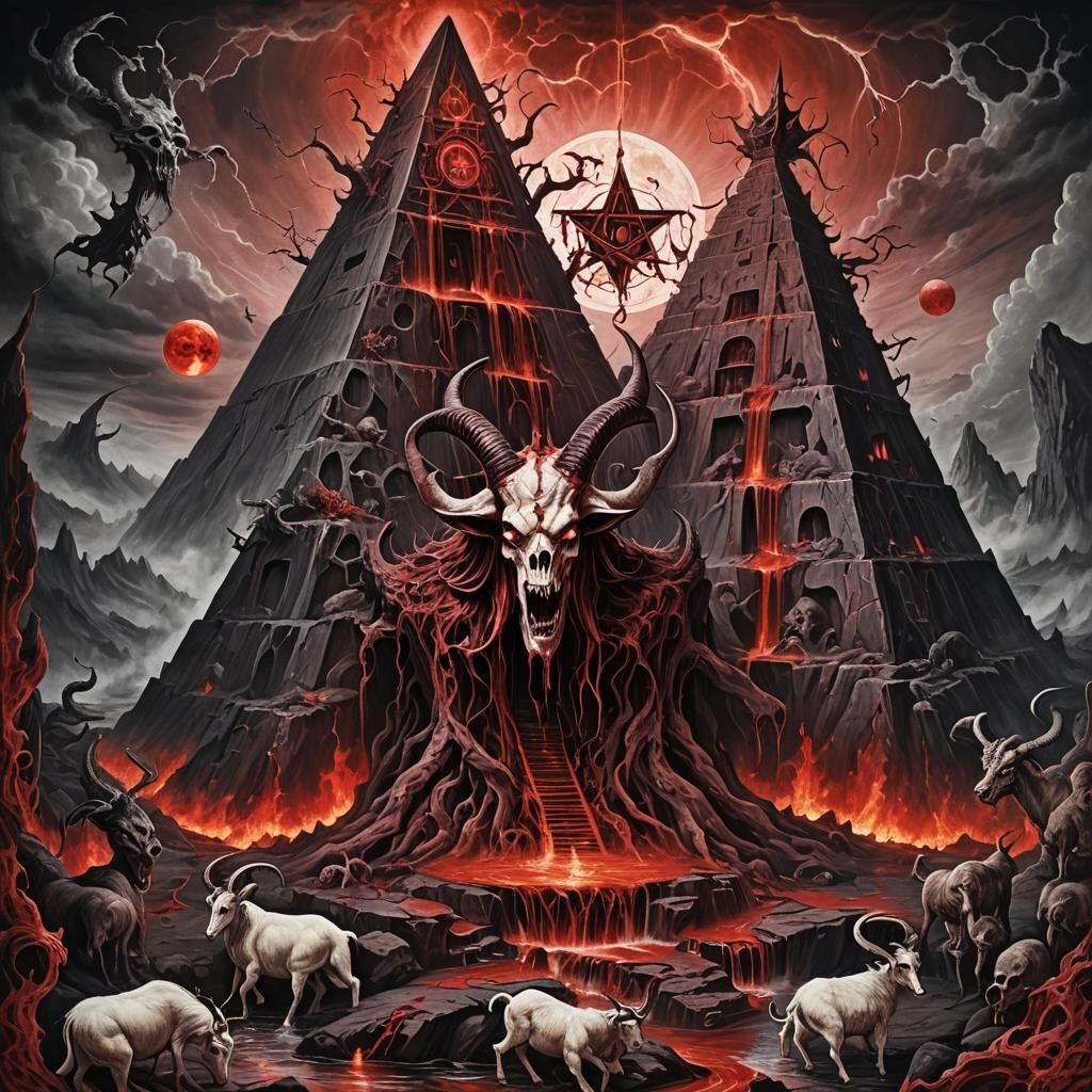 Hellish Crimson Waterfall in a Cracked Pyramid World