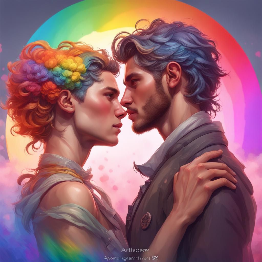 Rainbow Portrait of Gay Couple in Love