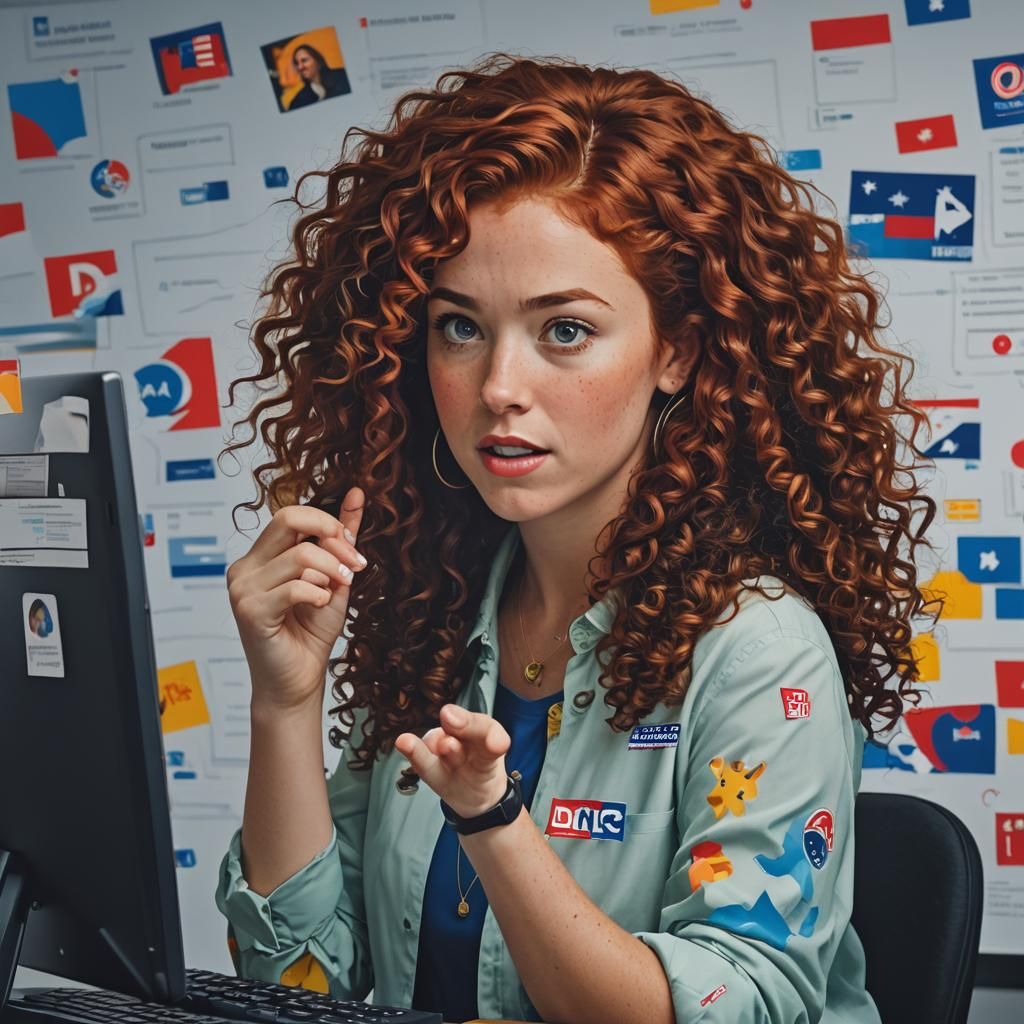 Surprised Woman Stares at DNC Dashboard on Computer
