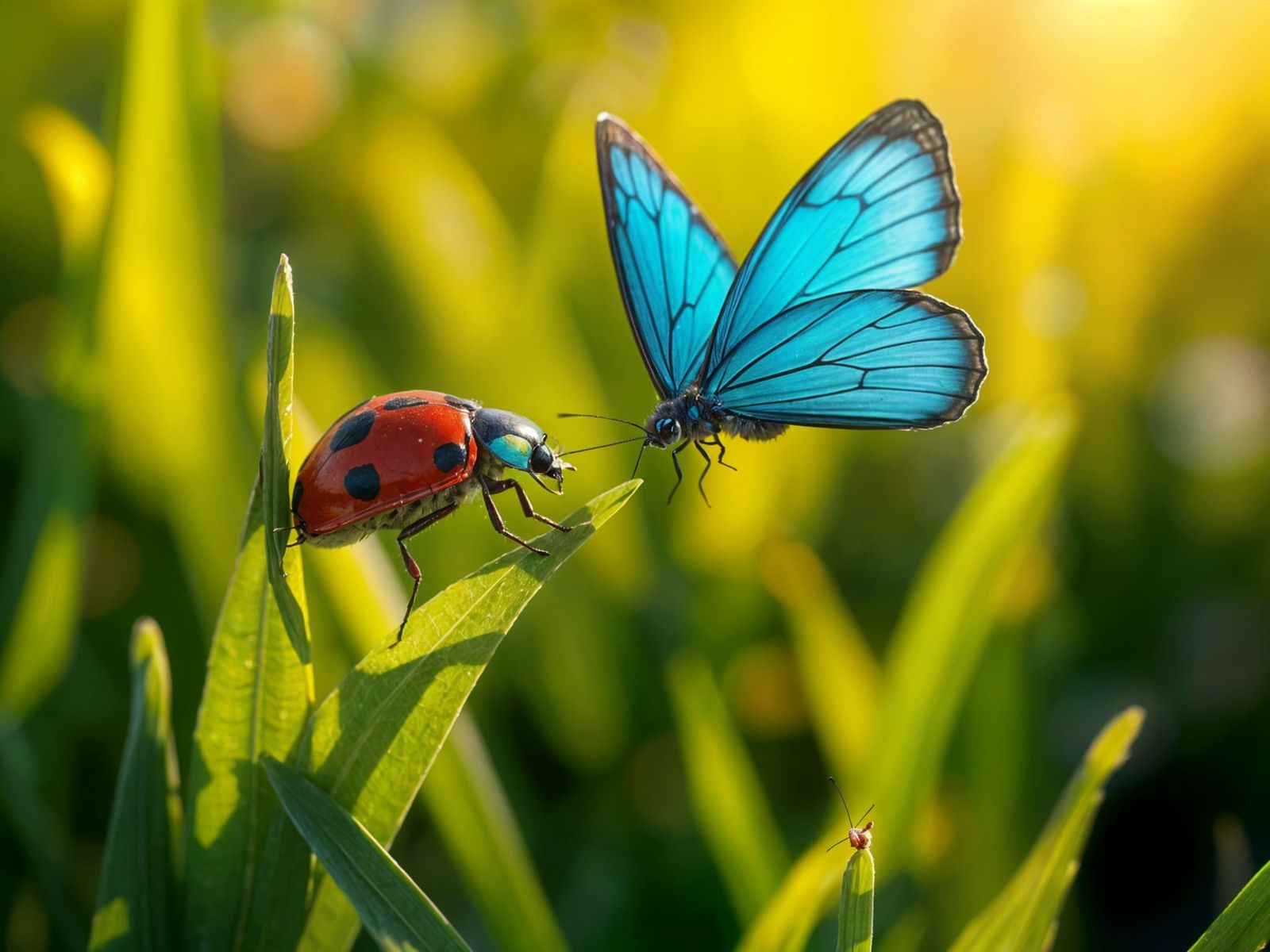 Ladybug and Butterfly in a Sunny Meadow