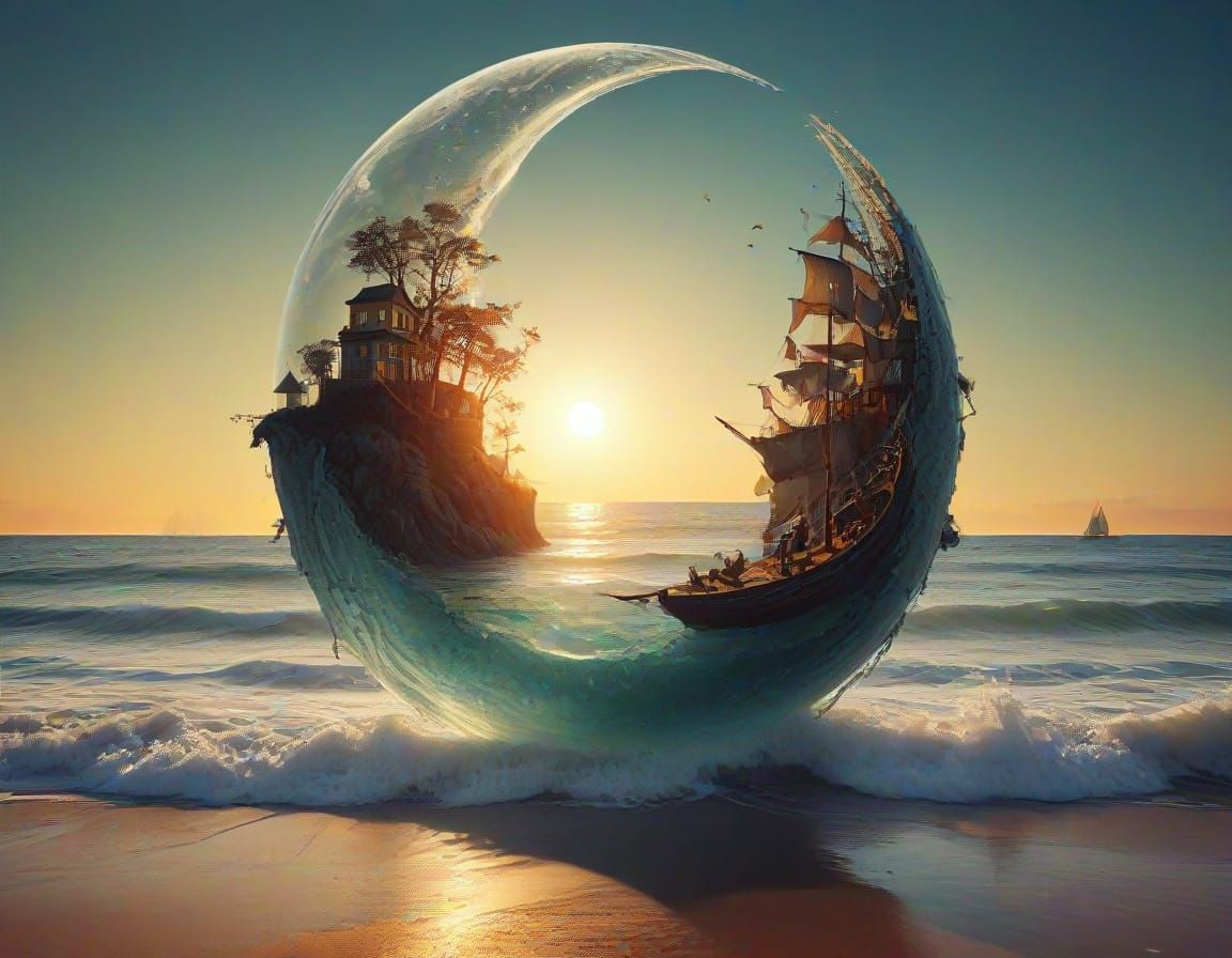 Surreal Beach Scene in Water-Inspired Art