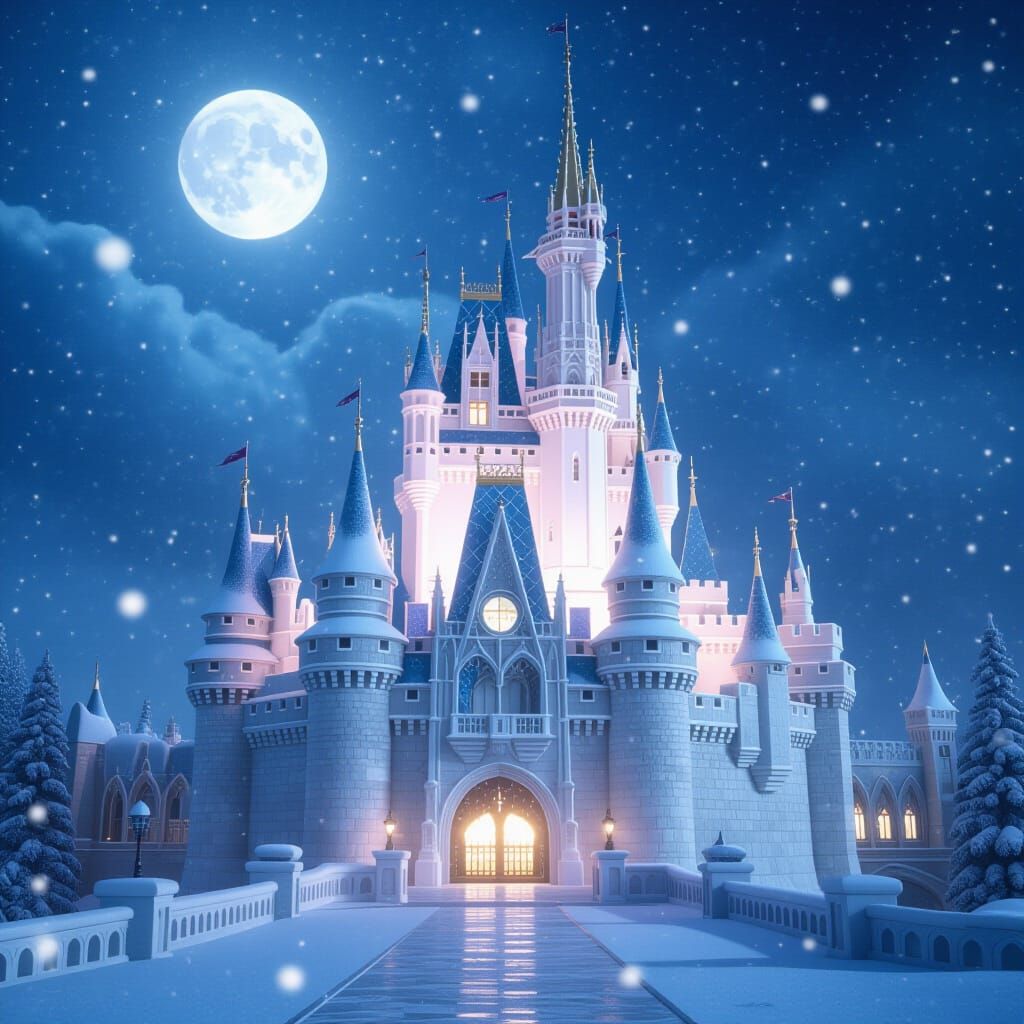 Majestic Ice Castle Under Moonlight