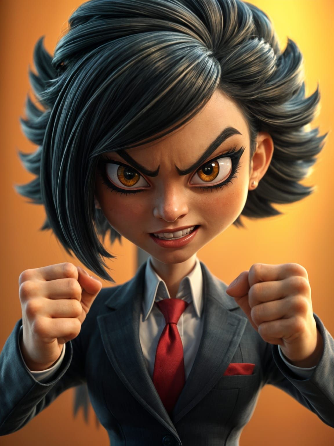 Angry Girl in Suit: Cartoon Caricature in Unreal Engine
