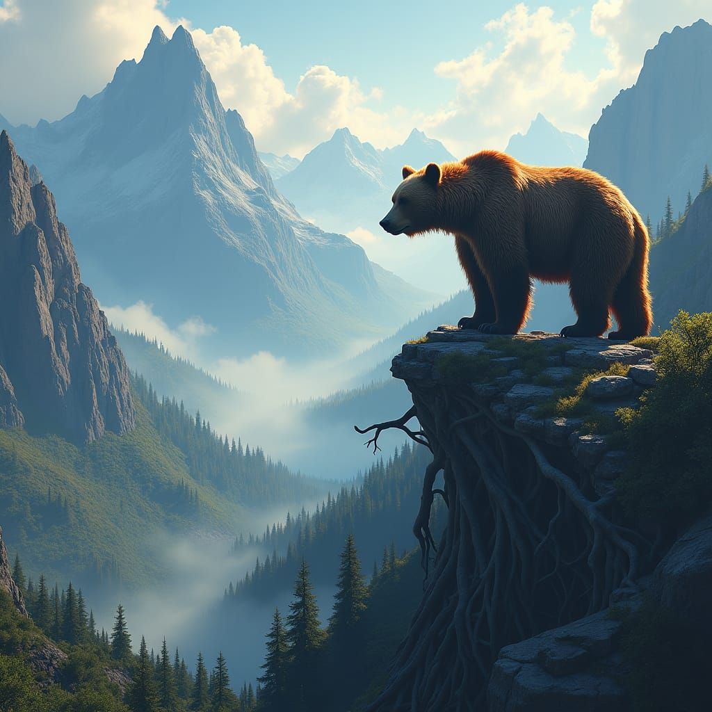 Grizzly Bear on Mountain Peak: Digital Art