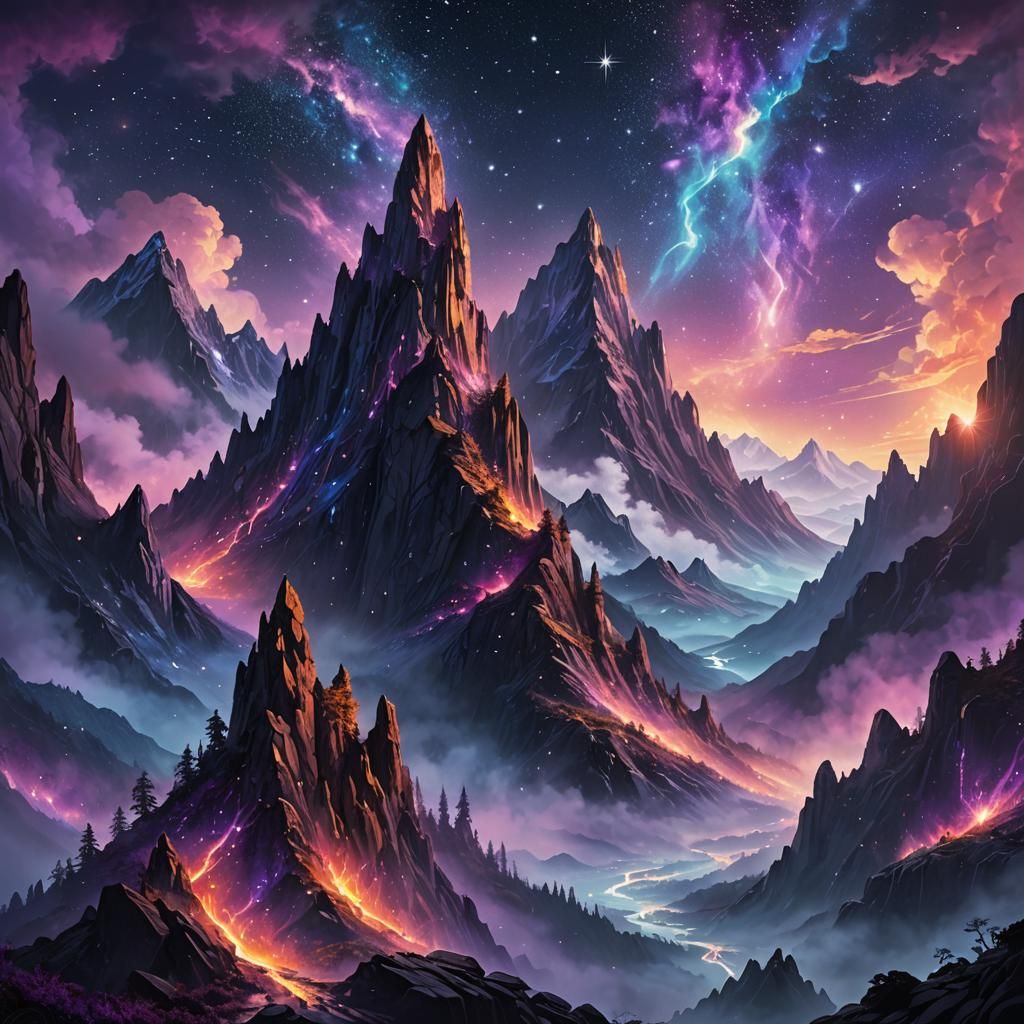 Epic Mountain Range Under Starry Night Sky