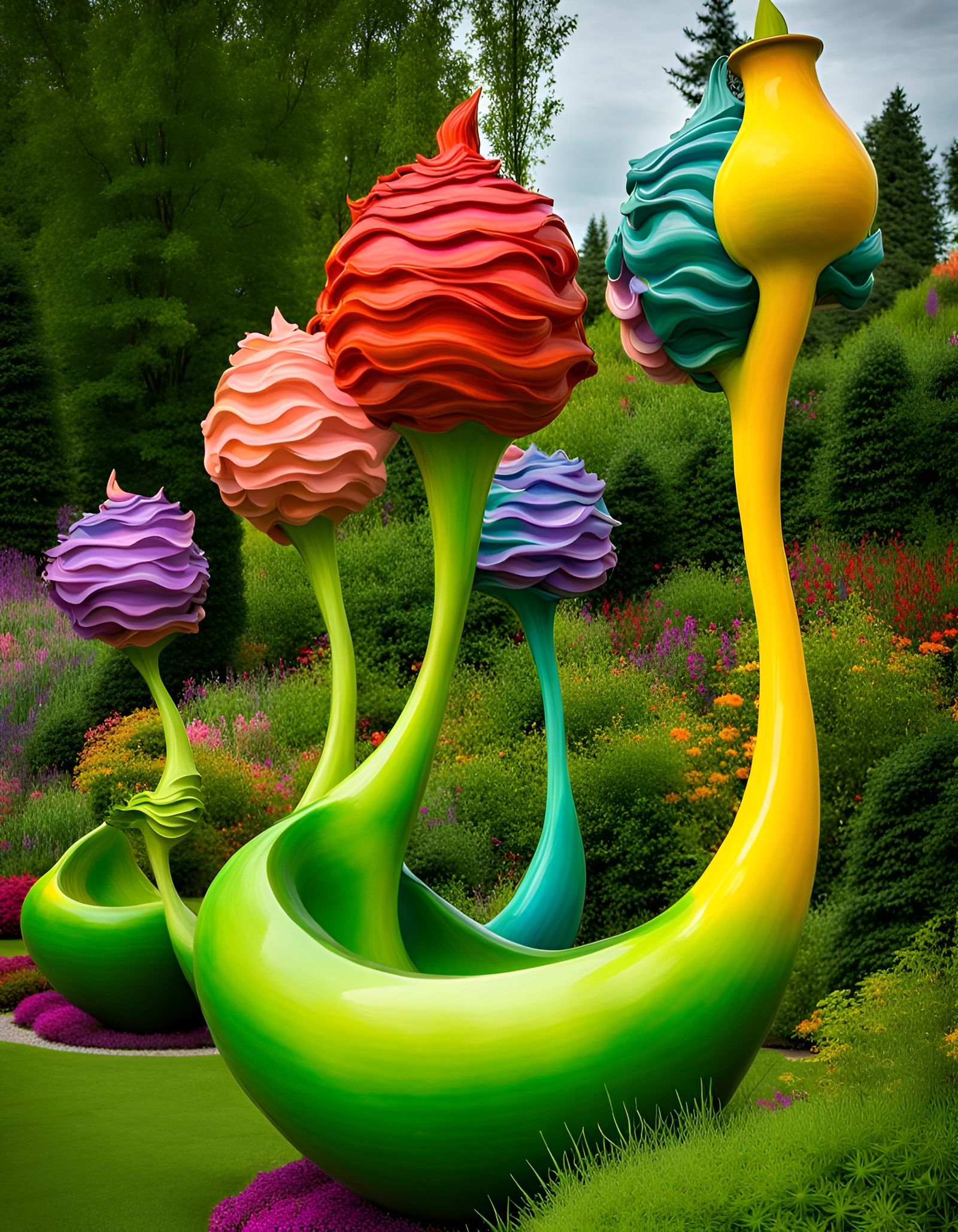 Surreal Semifloral Landscape in Seussian Ceramics