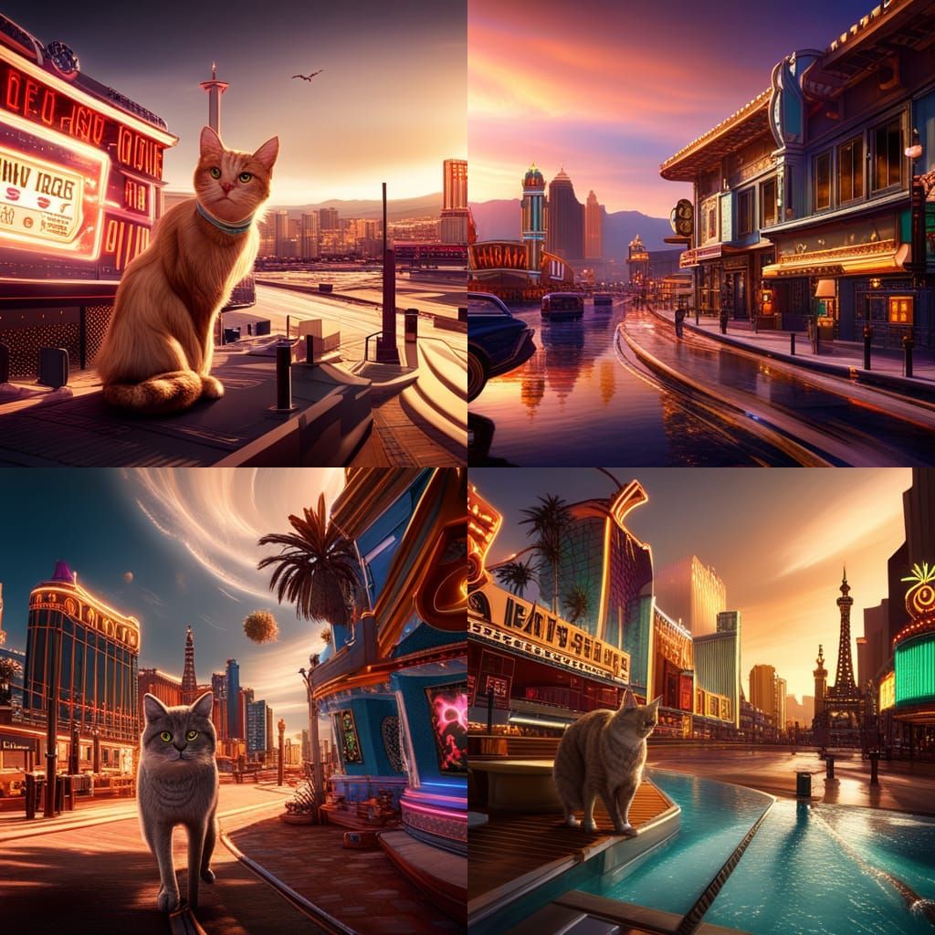 Cat Wins Big in Las Vegas: Detailed Matte Painting