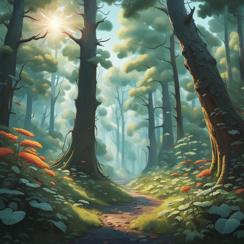 Lush Forest Scene in Ultra-Realistic Digital Art