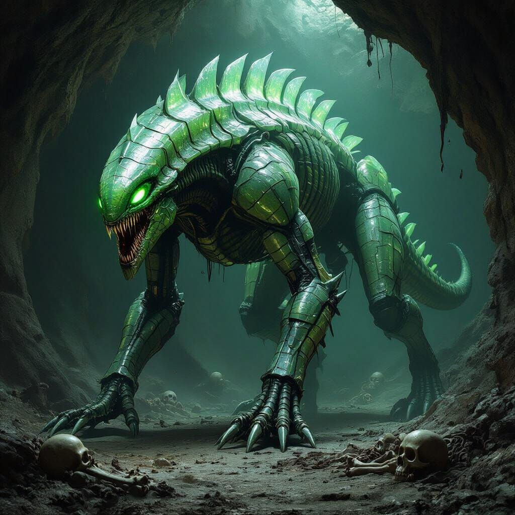 Bioluminescent Quadrupedal Creature in Dark Horror Sci-Fi St...